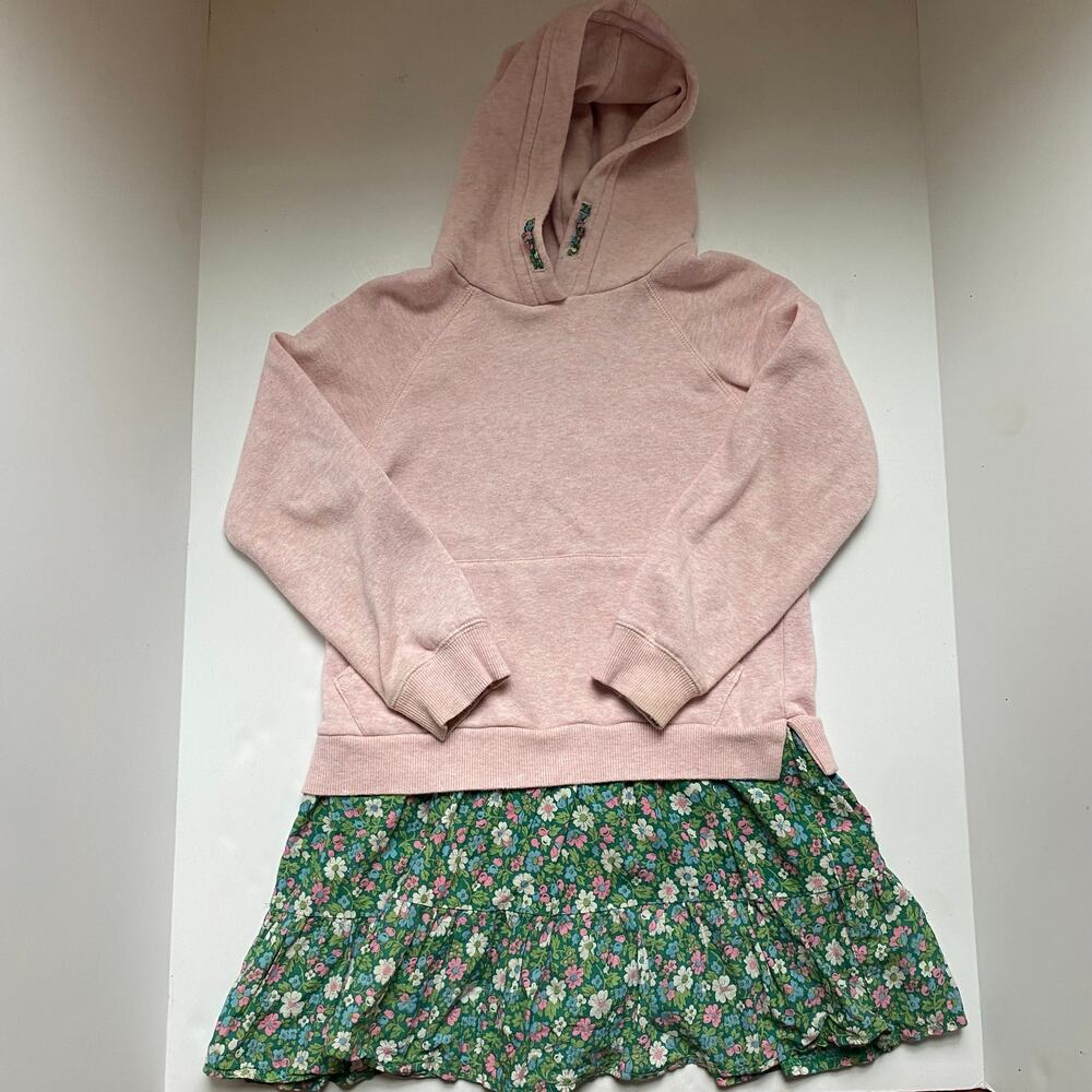 MINI BODEN Cozy Hooded Sweatshirt Dress Floral skirt